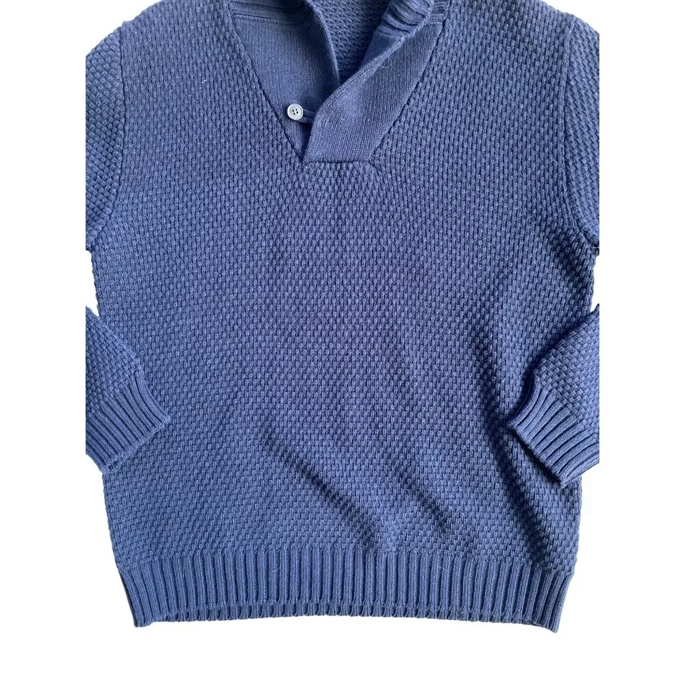 Romeo Gigli mock neck half-button collared pullover sweater Men's XL Navy Wool